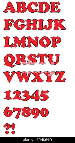 Set di lettere maiuscole rosso grunge con contorno nero Illustrazione Vettoriale