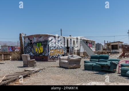 Rovine panoramiche di Bombay Beach, Salton Sea, California meridionale Foto Stock