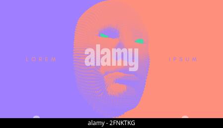 La maschera. Intelligenza artificiale. Mascheramento sociale anonimo. Scansione dei volti. Può essere utilizzato per avatar, scienza o tecnologia. Cyber crime e cyber secur Illustrazione Vettoriale