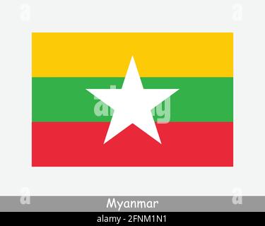 Bandiera nazionale del Myanmar. Bandiera della Birmania. Repubblica dell'Unione del Myanmar Banner dettagliato. File di taglio dell'illustrazione del vettore EPS Illustrazione Vettoriale