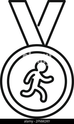 Icona medaglia d'oro running, stile contorno Illustrazione Vettoriale