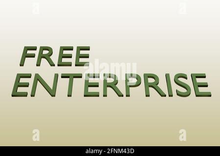Illustrazione 3D delle lettere che formano le parole FREE ENTERPRISE, isolate su gradiente marrone. Foto Stock