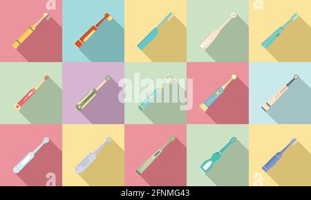 Set di icone per spazzolino elettrico, stile piatto Illustrazione Vettoriale