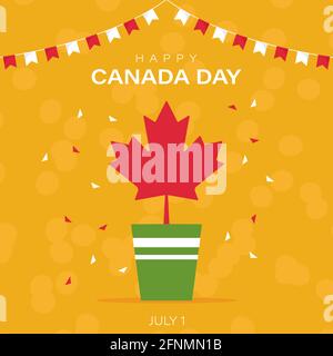 Banner Happy Canada Day con foglia d'acero. Biglietto d'auguri per il Canada Day Holiday Illustrazione Vettoriale