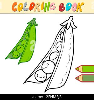 Libro da colorare o pagina per bambini. Illustrazione di piselli in bianco e nero Foto Stock