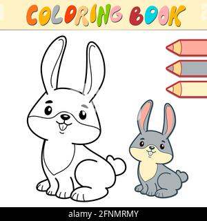 Libro da colorare o pagina per bambini. Coniglio nero e bianco illustrazione Foto Stock