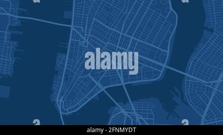 Blue New York mappa vettoriale di sfondo, strade e acqua cartografia illustrazione. Formato widescreen, formato digitale piatto. Illustrazione Vettoriale