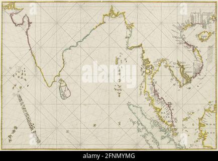 Mappa d'epoca dell'Oceano Indiano dal 19th secolo. Tutte le mappe sono splendidamente colorate e illustrate mostrando il mondo al momento. Foto Stock