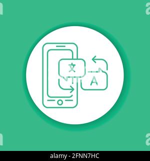Applicazione mobile per il traduttore di lingue nell'icona glifo del colore dello smartphone. Pittogramma per pagina web, app mobile, promo. Elemento di progettazione GUI UI UX. Illustrazione Vettoriale