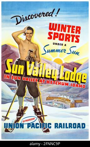 Sun Valley Lodge. Union Pacific Railroad. Artista sconosciuto. Restaurata poster vintage pubblicato il 1940 negli Stati Uniti. Foto Stock