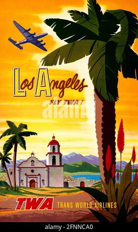 Los Angeles. Fly TWA di Bob Harmer Smith (1906-1980). Poster vintage restaurato pubblicato nel 1948 negli Stati Uniti. Foto Stock