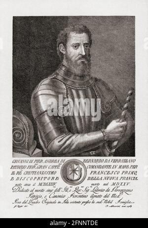 Giovanni da Verrazzano o Verrazano, 1485–1528. esploratore fiorentino del Nord America. Dopo un'incisione della metà del XVIII secolo, Foto Stock
