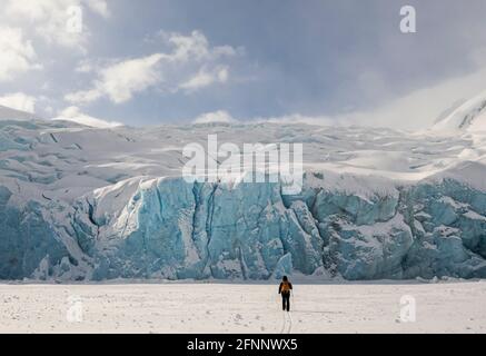 Escursioni di sci di fondo al ghiacciaio Portage sul lago Portage nell'Alaska centro-meridionale. Inverno. Foto Stock