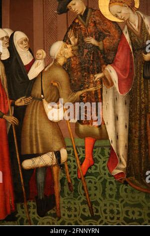 Pala d'altare di Santa Lucia che dà le elemosine di Bernat Martorell (1400-1452). Circa 1435. Museo Nazionale d'Arte della Catalogna. Barcellona, Spagna. Foto Stock
