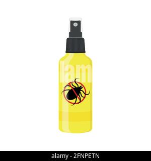 Icona spray Mite isolata su sfondo bianco. Flacone repellente per insetti con segno di spunta anti vietato. Prevenzione della malattia di Lyme. Illustrazione di cartoni animati vettoriali. Illustrazione Vettoriale