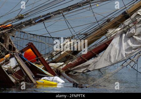 Zebù, Tall Ship corrono intorno al porto di Holyhead Foto Stock