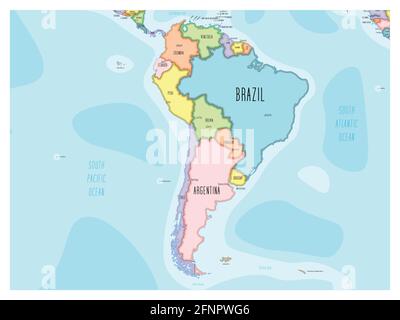 Mappa del Sud America - disegnata a mano in stile cartoon Illustrazione Vettoriale