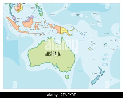 Mappa australiana - disegnata a mano in stile cartoon Illustrazione Vettoriale
