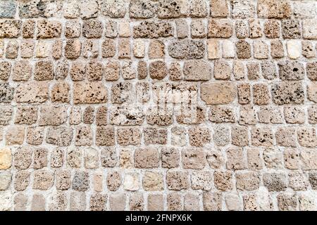 Pareti di pietra di corallo del Forte del Bahrain Qall'at al-Bahrain nel Bahrain Foto Stock