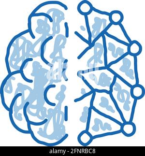 intelligenza artificiale, ai umano e digitale cervello doodle icona disegnata a mano illustrazione Illustrazione Vettoriale