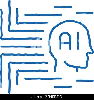 icona di doodle intelligenza artificiale illustrazione disegnata a mano Illustrazione Vettoriale