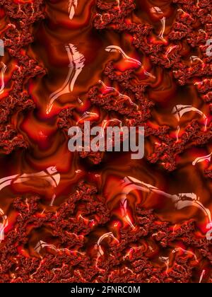 Astratto profondo arancio rosso vulcano lava liquido su rocce sfondo design Foto Stock