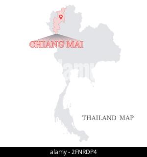 Mappe della Thailandia con mappe rosse puntano su rosa tenue Colore della provincia di Chiang mai Illustrazione Vettoriale