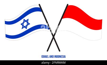 Israele e Indonesia Bandiere incrociate e ondulate stile piatto. Proporzione ufficiale. Colori corretti. Illustrazione Vettoriale