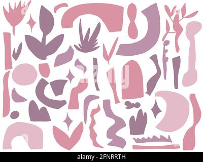 Forme astratte di doodle. Oggetti geometrici disegnati a mano contemporanei, design alla moda, stile mega-set di scrimble boho. Illustrazione vettoriale. Foto Stock