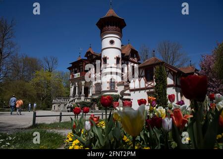 Castello di Kurparkschloessl a Herrsching sul Lago Ammersee, alta Baviera, Germania, Europa Foto Stock