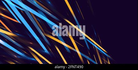 Blu e giallo svasature di luce che formano la texture astratta di raggi striati in movimento casuale su sfondo scuro Illustrazione Vettoriale
