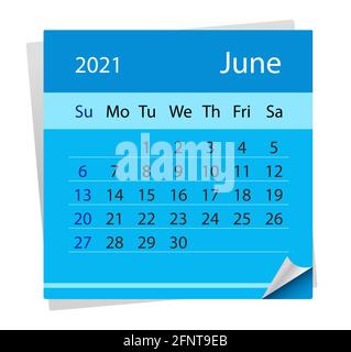 Calendario del mese di giugno 2021. Illustrazione Vettoriale