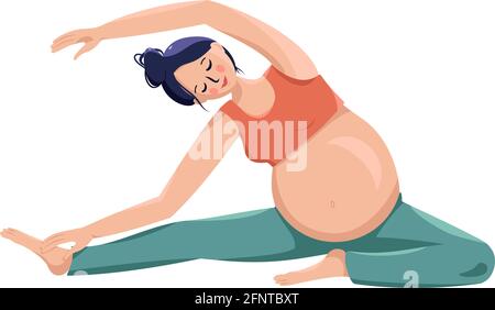 Bella donna incinta entra per gli sport. Prendersi cura del corpo e della salute. In attesa del bambino. Stretching durante la gravidanza Illustrazione Vettoriale