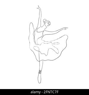 Ballerina di balletto a una linea in posizione aggraziata per logo, emblema modello, web, stampe Illustrazione Vettoriale