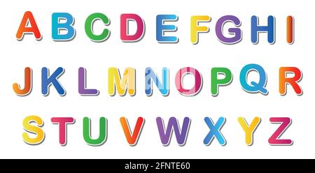 Alfabeto inglese vecctor.Multicolored Alphabet adesivi lettere colorate Illustrazione Vettoriale