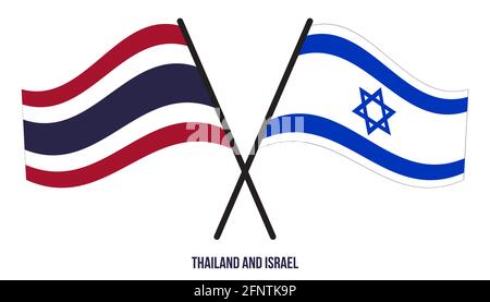 Thailandia e Israele Bandiere incrociate e ondeggianti stile piatto. Proporzione ufficiale. Colori corretti. Illustrazione Vettoriale