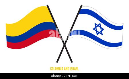 Colombia e Israele Bandiere incrociate e ondeggianti stile piatto. Proporzione ufficiale. Colori corretti. Illustrazione Vettoriale