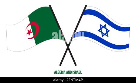 Algeria e Israele Bandiere incrociate e ondeggianti stile piatto. Proporzione ufficiale. Colori corretti. Illustrazione Vettoriale