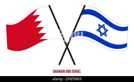 Bahrain e Israele Bandiere incrociate e ondulate stile piatto. Proporzione ufficiale. Colori corretti. Illustrazione Vettoriale