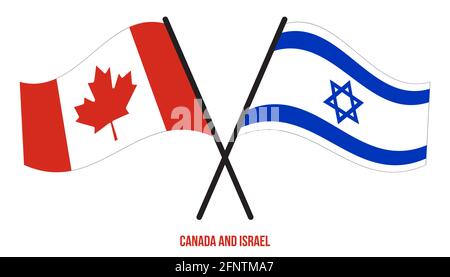 Canada e Israele Bandiere incrociate e ondulate stile piatto. Proporzione ufficiale. Colori corretti. Illustrazione Vettoriale