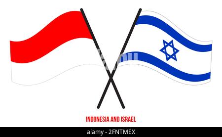 Indonesia e Israele Bandiere incrociate e ondeggianti stile piatto. Proporzione ufficiale. Colori corretti. Illustrazione Vettoriale