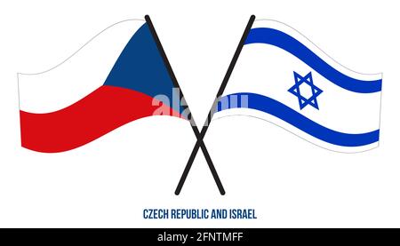 Repubblica Ceca e Israele Bandiere incrociate e ondulate stile piatto. Proporzione ufficiale. Colori corretti. Illustrazione Vettoriale