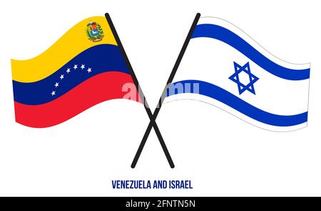 Venezuela e Israele Bandiere incrociate e ondeggianti stile piatto. Proporzione ufficiale. Colori corretti. Illustrazione Vettoriale