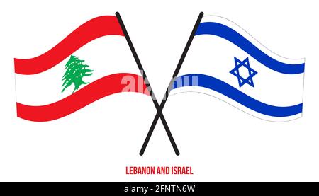 Libano e Israele Bandiere incrociate e ondeggianti stile piatto. Proporzione ufficiale. Colori corretti. Illustrazione Vettoriale