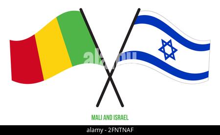 Mali e Israele Bandiere incrociate e ondeggianti stile piatto. Proporzione ufficiale. Colori corretti. Illustrazione Vettoriale