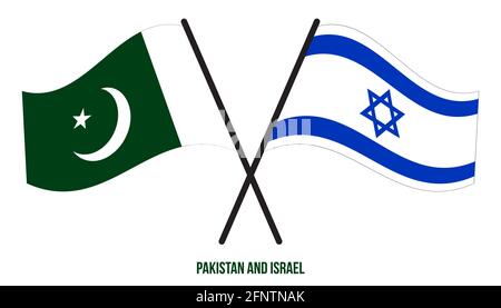 Pakistan e Israele Bandiere incrociate e ondeggianti stile piatto. Proporzione ufficiale. Colori corretti. Illustrazione Vettoriale