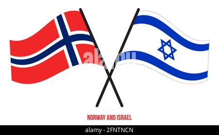 Norvegia e Israele Bandiere incrociate e ondulate stile piatto. Proporzione ufficiale. Colori corretti. Illustrazione Vettoriale