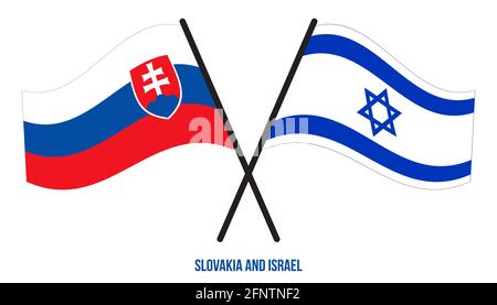 Slovacchia e Israele Bandiere incrociate e ondeggianti stile piatto. Proporzione ufficiale. Colori corretti. Illustrazione Vettoriale