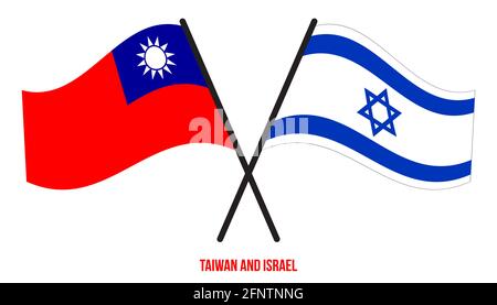 Taiwan e Israele Bandiere incrociate e ondulate stile piatto. Proporzione ufficiale. Colori corretti. Illustrazione Vettoriale