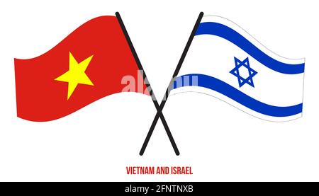 Vietnam e Israele Bandiere incrociate e ondeggianti stile piatto. Proporzione ufficiale. Colori corretti. Illustrazione Vettoriale